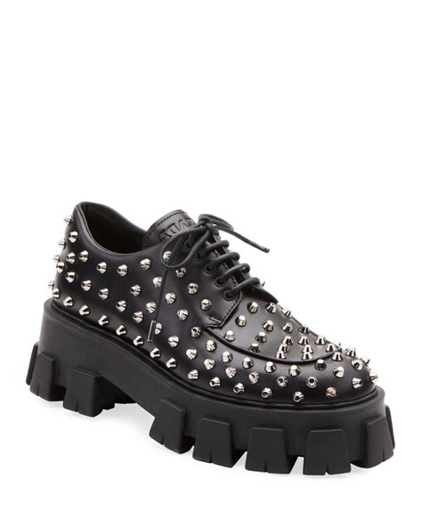 Prada FW 2009 Runway Studded Leather Derby Shoes 